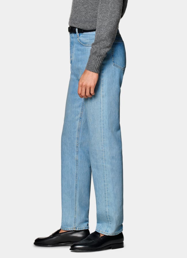 SUITSUPPLY All Season Selvedge Denim by Candiani, Italy Light Blue Straight Leg Tapered Jeans