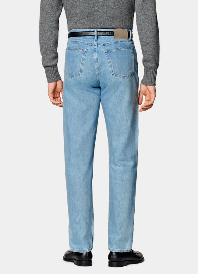 SUITSUPPLY All Season Selvedge Denim by Candiani, Italy Light Blue Straight Leg Tapered Jeans
