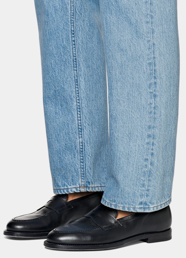 SUITSUPPLY All Season Selvedge Denim by Candiani, Italy Light Blue Straight Leg Tapered Jeans