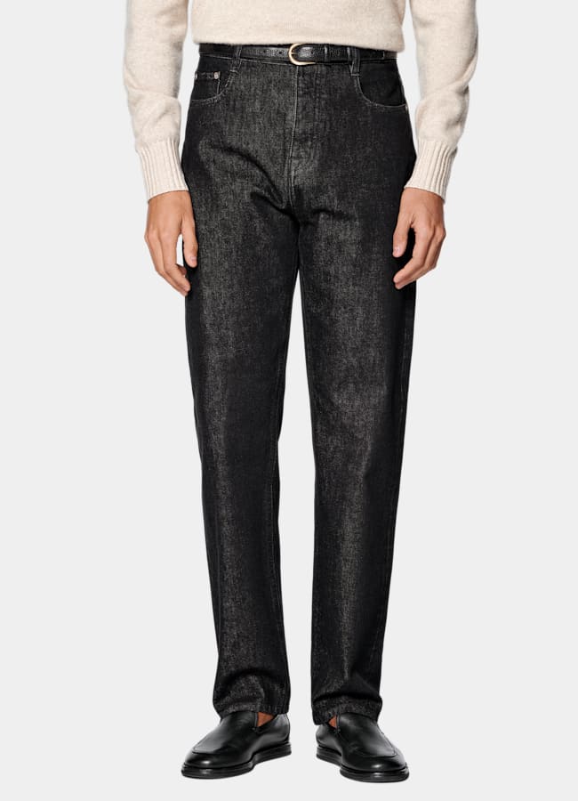 SUITSUPPLY All Season Pure Cotton by Candiani, Italy Dark Grey Straight Leg Tapered Jeans