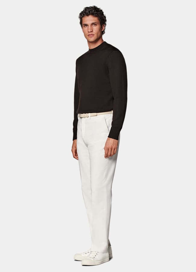 SUITSUPPLY All Season Stretch Cotton by Cervotessile, Italy Off-White Slim Leg Straight Chinos