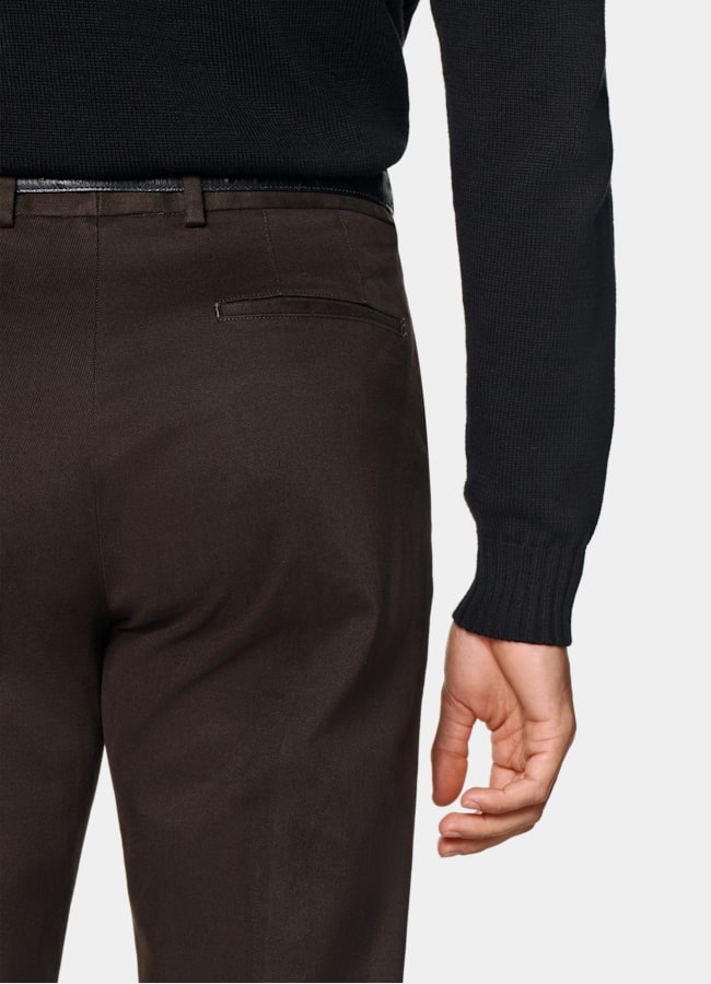 SUITSUPPLY All Season Stretch Cotton by Cervotessile, Italy Dark Brown Slim Leg Straight Chinos