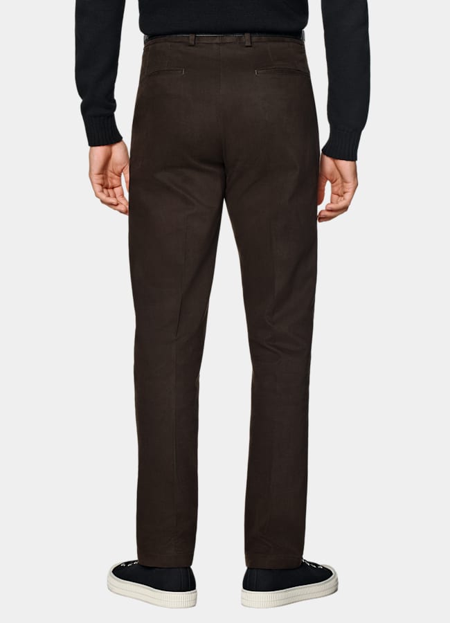 SUITSUPPLY All Season Stretch Cotton by Cervotessile, Italy Dark Brown Slim Leg Straight Chinos
