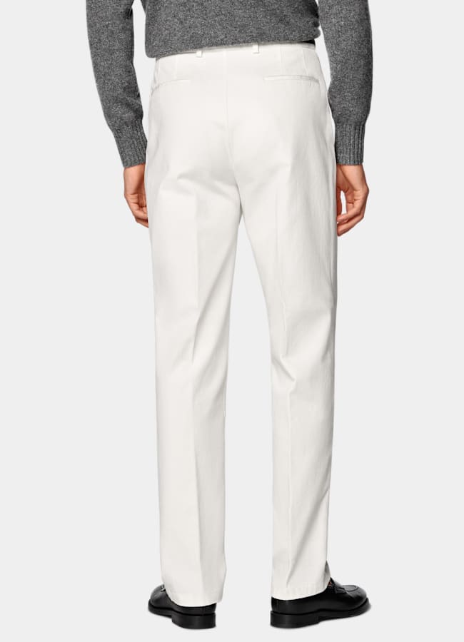 SUITSUPPLY All Season Stretch Cotton by Cervotessile, Italy Off-White Wide Leg Tapered Chinos