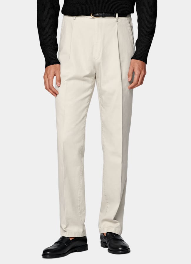 SUITSUPPLY All season Stretch-Baumwolle von Cervotessile, Italien Chino sand Wide Leg tapered