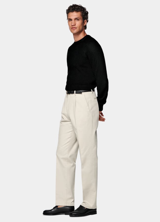 SUITSUPPLY All season Stretch-Baumwolle von Cervotessile, Italien Chino sand Wide Leg tapered