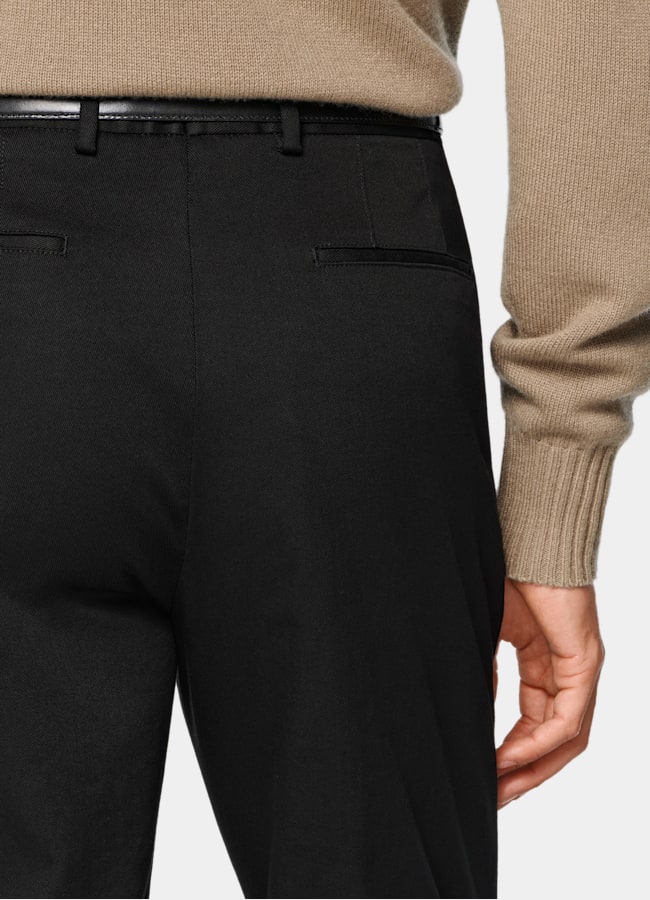 SUITSUPPLY All Season Stretch Cotton by Cervotessile, Italy Black Wide Leg Tapered Chinos