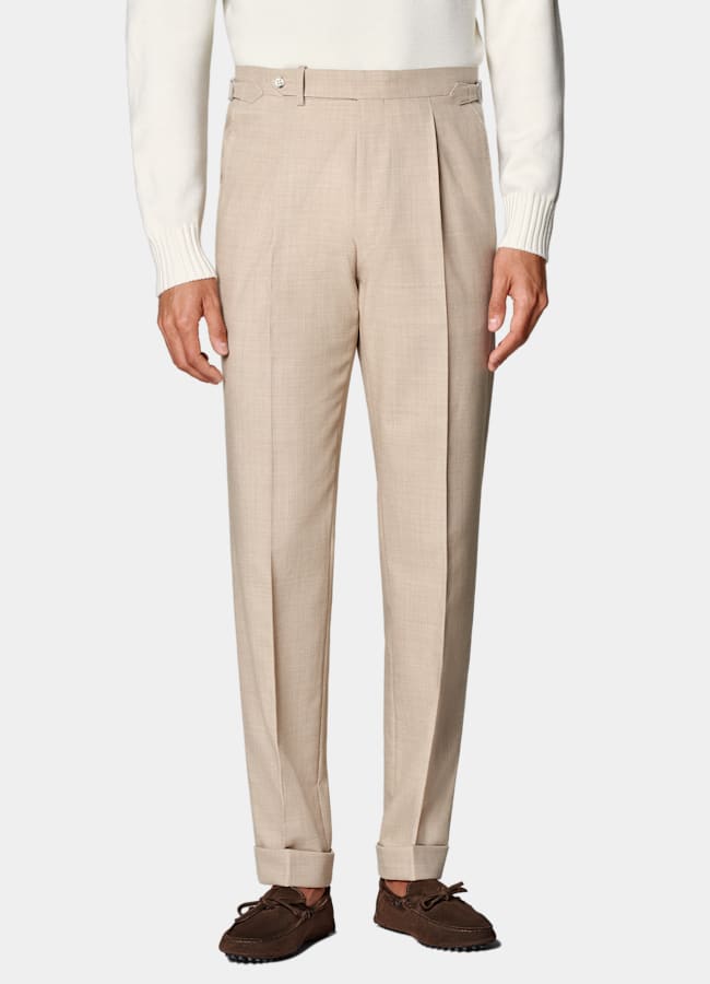 SUITSUPPLY All Season Wrinkle-Free 4-Ply Wool by Rogna, Italy Sand Slim Leg Tapered Trousers