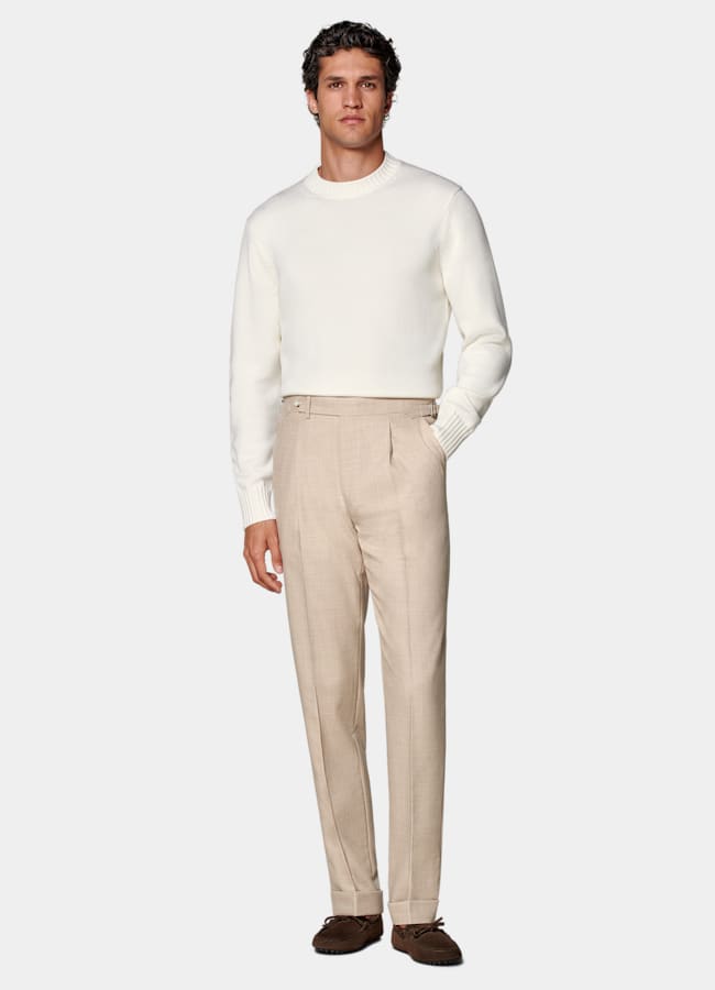 SUITSUPPLY All Season Wrinkle-Free 4-Ply Wool by Rogna, Italy Sand Slim Leg Tapered Trousers