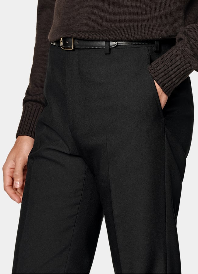 SUITSUPPLY All Season Wrinkle-Free 4-Ply Wool by Rogna, Italy Black Straight Leg Suit Trousers