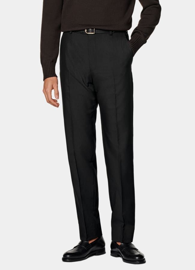 SUITSUPPLY All Season Wrinkle-Free 4-Ply Wool by Rogna, Italy Black Straight Leg Suit Trousers