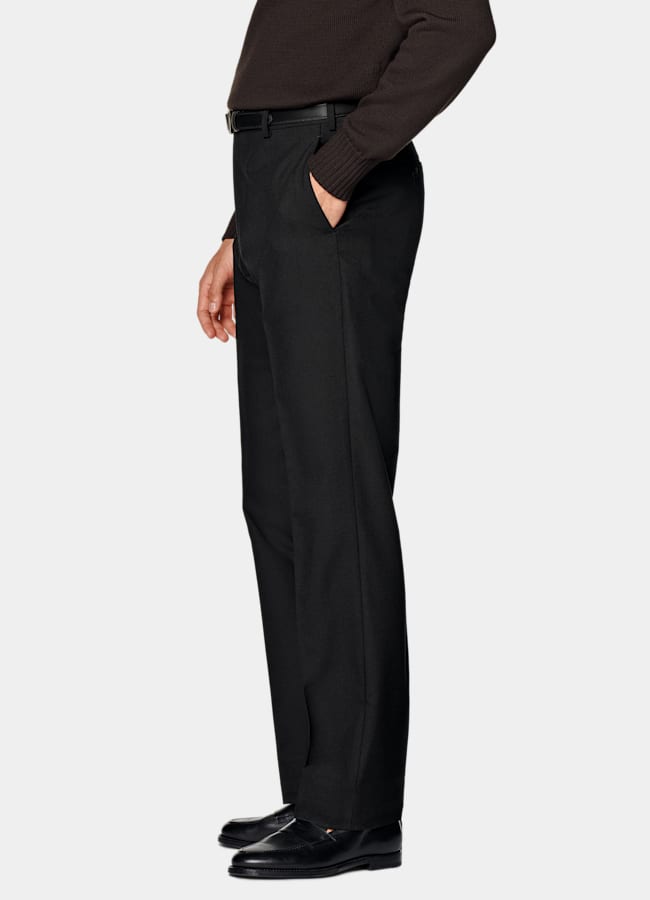 SUITSUPPLY All Season Wrinkle-Free 4-Ply Wool by Rogna, Italy Black Straight Leg Suit Trousers