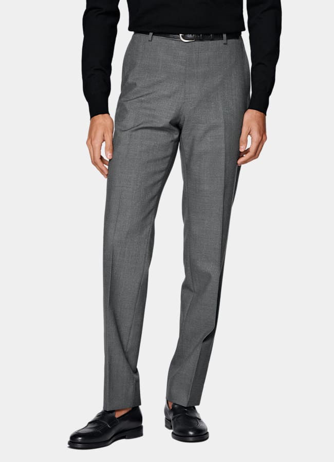 SUITSUPPLY All Season Wrinkle-Free Wool by Rogna, Italy Mid Grey Straight Leg Trousers