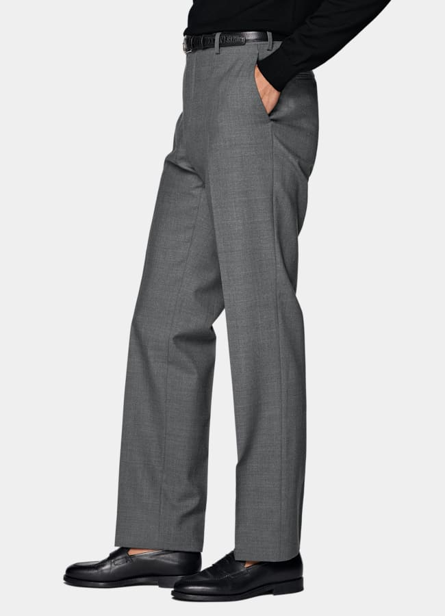 SUITSUPPLY All Season Wrinkle-Free Wool by Rogna, Italy Mid Grey Straight Leg Trousers