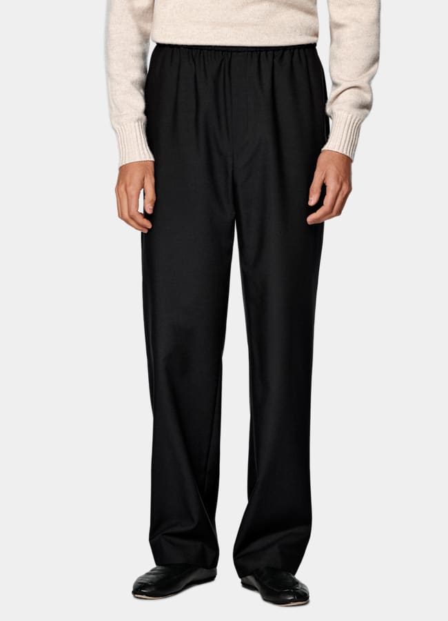 SUITSUPPLY All Season Lana sin arrugas de Rogna, Italia Pantalones negros Wide Leg Straight