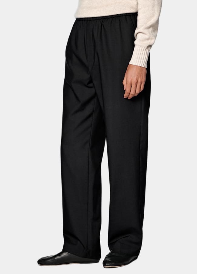 SUITSUPPLY All Season Lana sin arrugas de Rogna, Italia Pantalones negros Wide Leg Straight