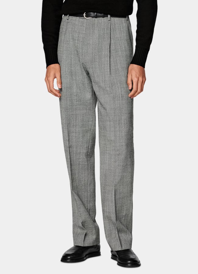 Black Wide Leg Straight Pants in Wool Polyester | SUITSUPPLY