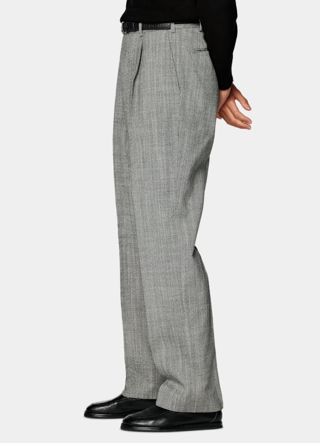 SUITSUPPLY Winter Wool Polyester by Emmetex, Italy Black Wide Leg Straight Pants