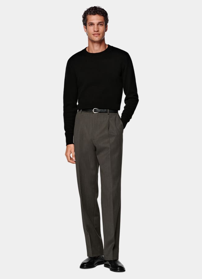 SUITSUPPLY Winter Pure Wool by Vitale Barberis Canonico, Italy Green Wide Leg Straight Trousers