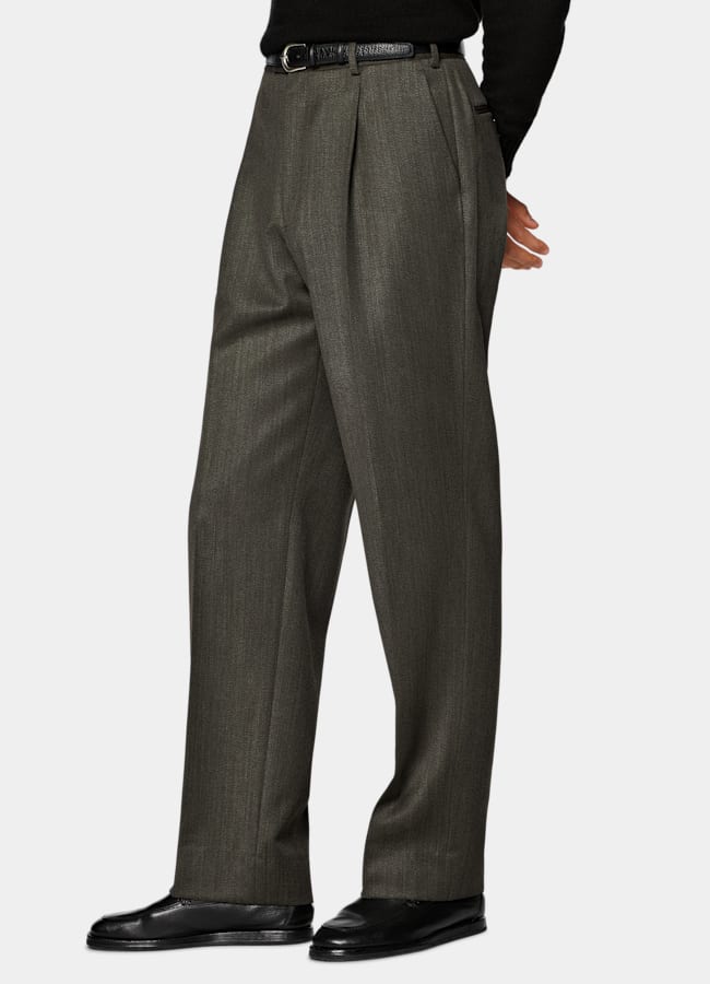 SUITSUPPLY Winter Pure Wool by Vitale Barberis Canonico, Italy Green Wide Leg Straight Trousers