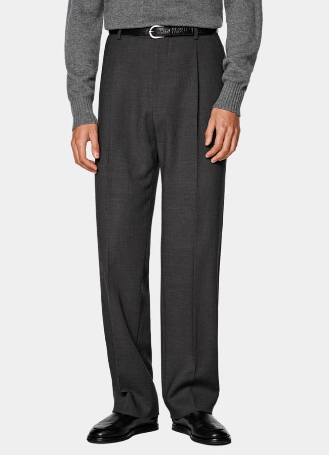 SUITSUPPLY All season Pure laine par Di Sondrio, Italie Pantalon Wide Leg Straight gris foncé