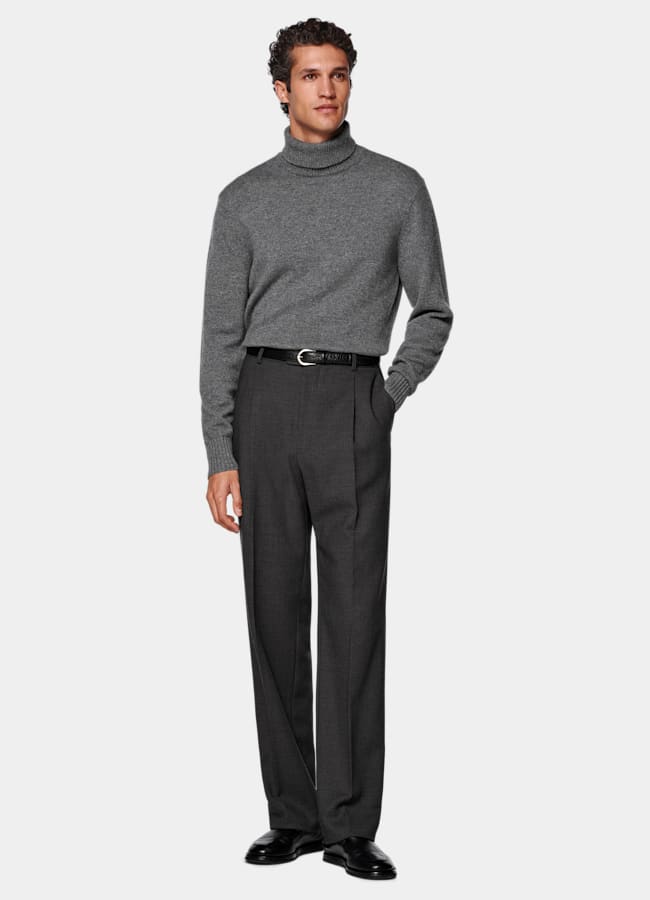 SUITSUPPLY All season Pure laine par Di Sondrio, Italie Pantalon Wide Leg Straight gris foncé
