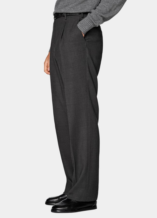 スーツ BEVAN UP wide dark gray slacks Dark Grey Wide Leg Straight Pants in Pure Wool | SUITSUPPLY