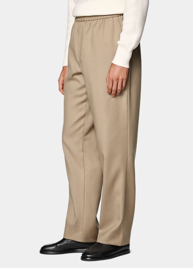 SUITSUPPLY All Season Wool Mohair by Vitale Barberis Canonico, Italy Mid Brown Wide Leg Straight Trousers