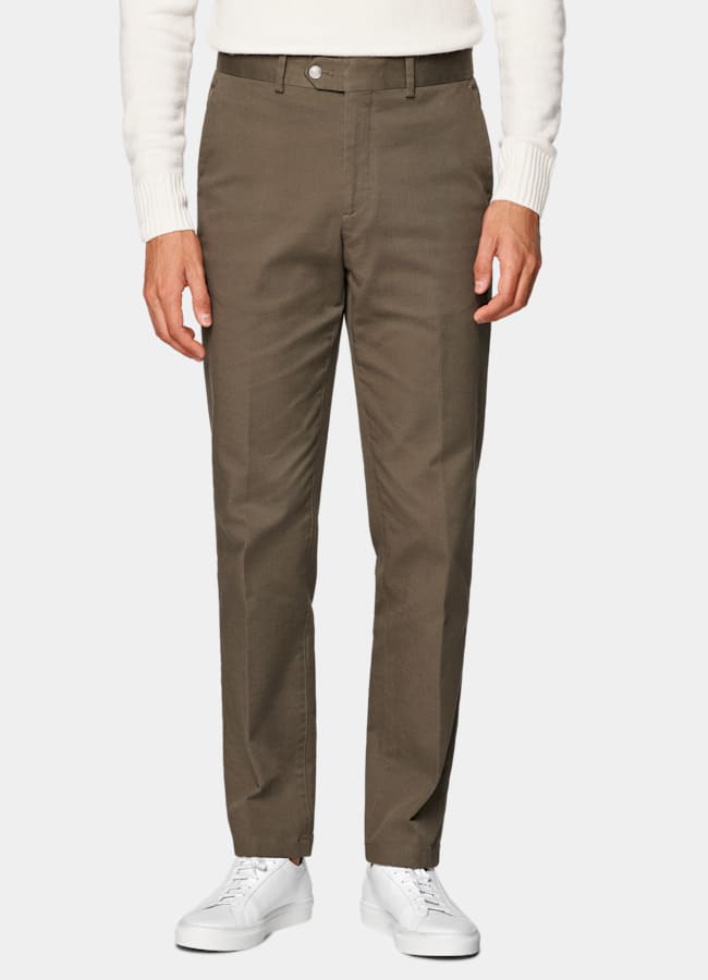 SUITSUPPLY All Season Bomullsstretch från Cervotessile, Italien Mellangröna chinos i slim leg straight-modell.