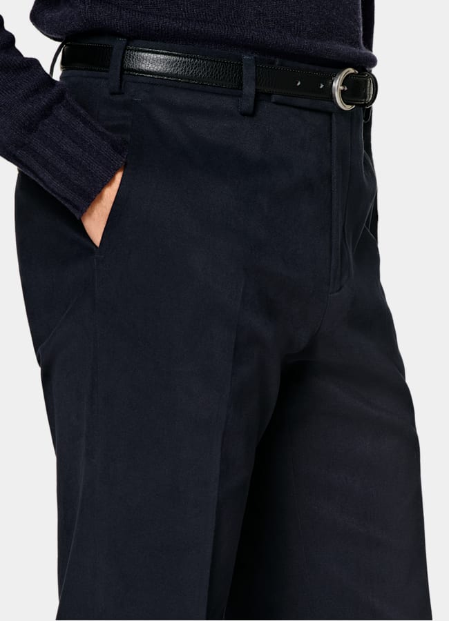 SUITSUPPLY Invierno Algodón elástico de Di Sondrio, Italia Chinos cortos azul marino Straight Leg