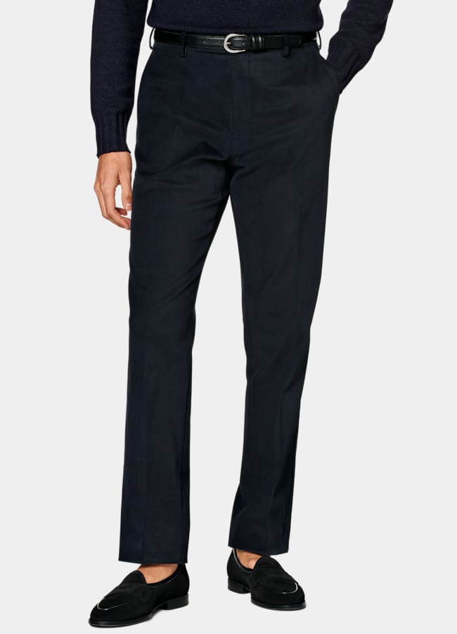 SUITSUPPLY Invierno Algodón elástico de Di Sondrio, Italia Chinos cortos azul marino Straight Leg