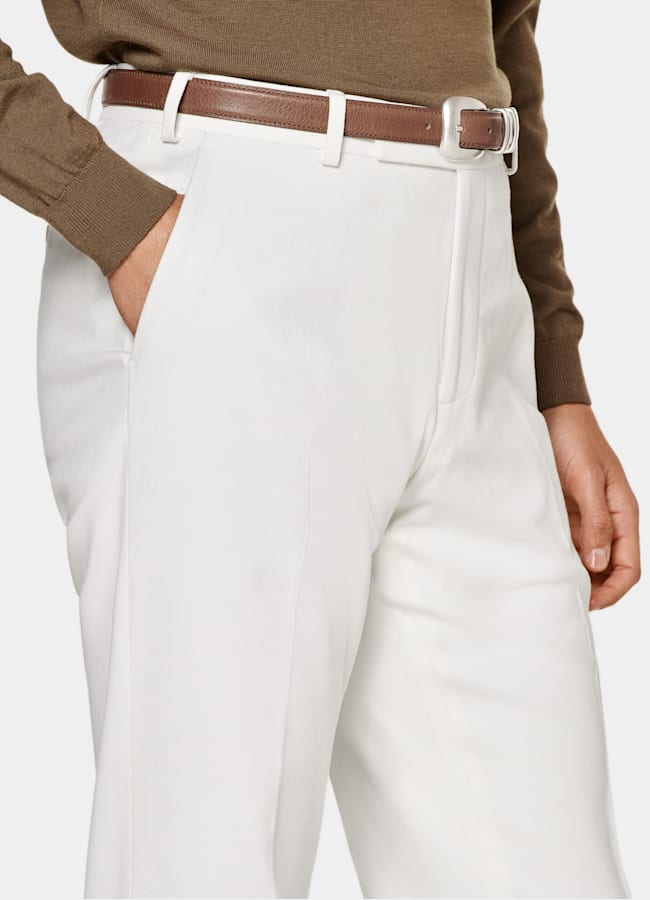 SUITSUPPLY Winter Stretch Cotton by Di Sondrio, Italy  Off-White Straight Leg Pants