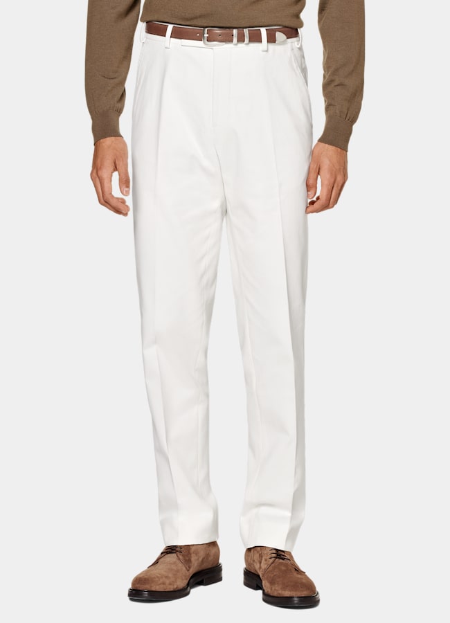 SUITSUPPLY Winter Stretch Cotton by Di Sondrio, Italy  Off-White Straight Leg Pants