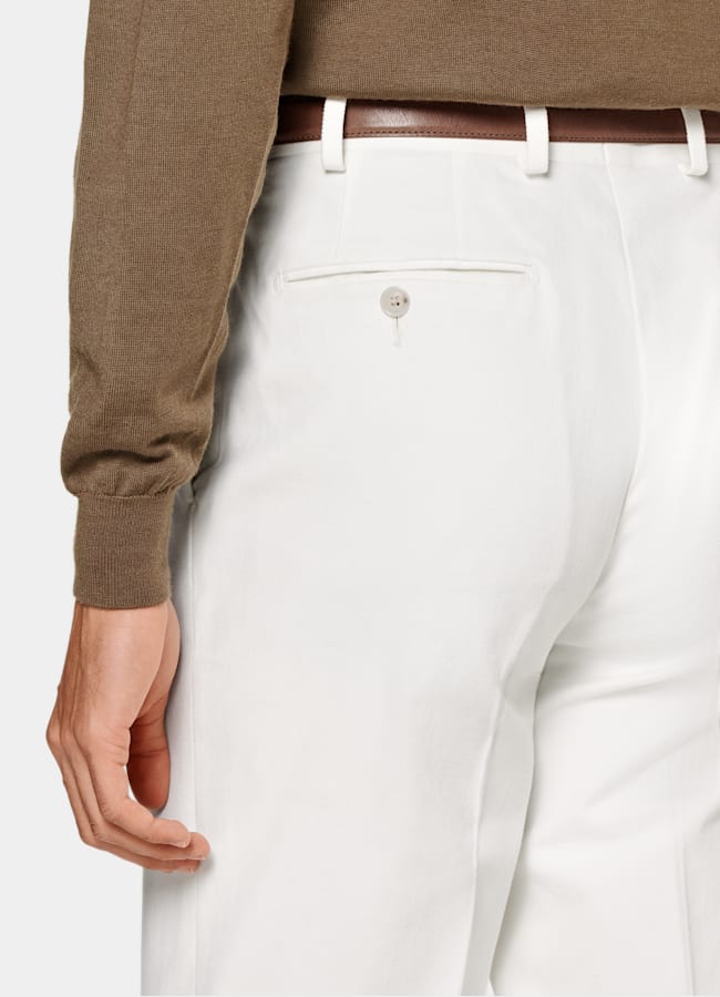 SUITSUPPLY Winter Stretch Cotton by Di Sondrio, Italy  Off-White Straight Leg Pants