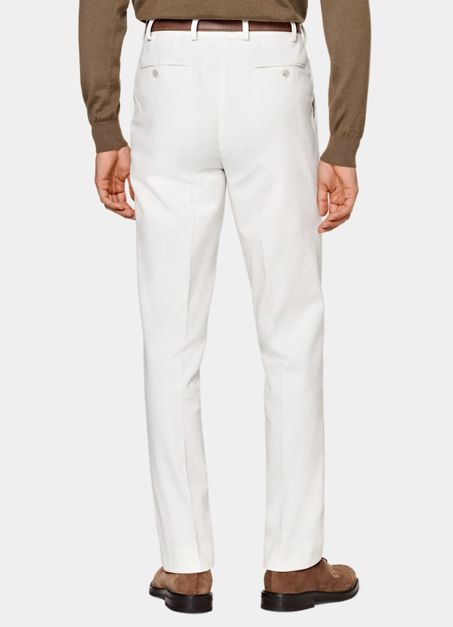 SUITSUPPLY Winter Stretch Cotton by Di Sondrio, Italy  Off-White Straight Leg Pants