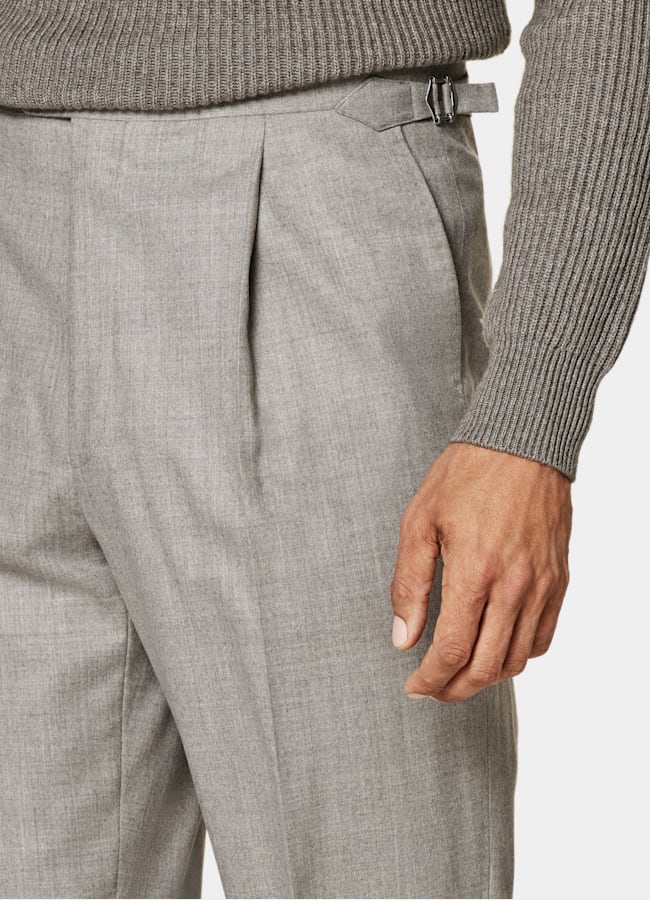 SUITSUPPLY Winter Wool Cashmere by Rogna, Italy Taupe Wide Leg Straight Trousers