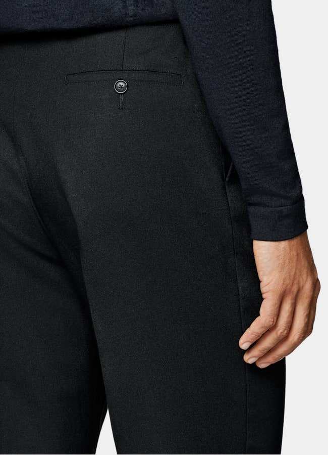 SUITSUPPLY All Season Wrinkle-Free 4-Ply Wool by Rogna, Italy  Black Wide Leg Tapered Pants