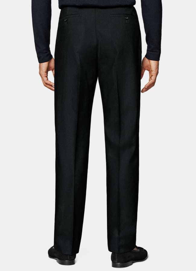 SUITSUPPLY All Season Wrinkle-Free 4-Ply Wool by Rogna, Italy  Black Wide Leg Tapered Pants