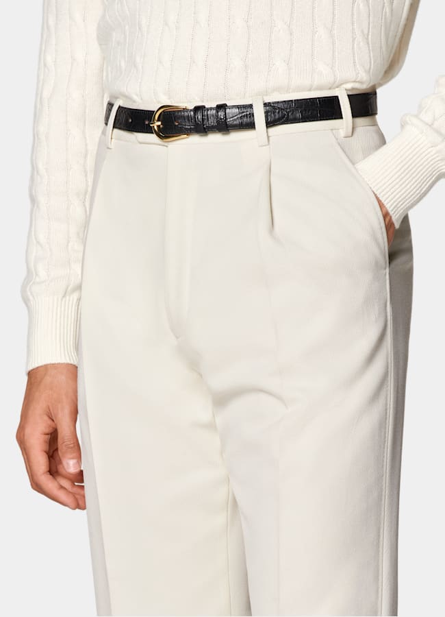 SUITSUPPLY All Season Pure Wool by Rogna, Italy Off-White Wide Leg Straight Trousers