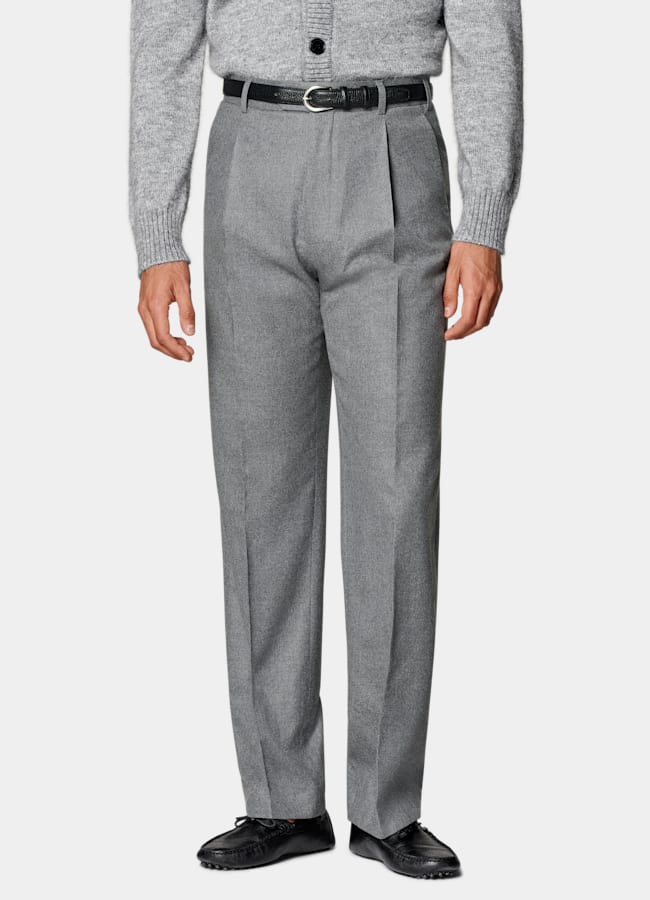 SUITSUPPLY Winter Wool Cashmere by Vitale Barberis Canonico, Italy Mid Grey Wide Leg Straight Trousers