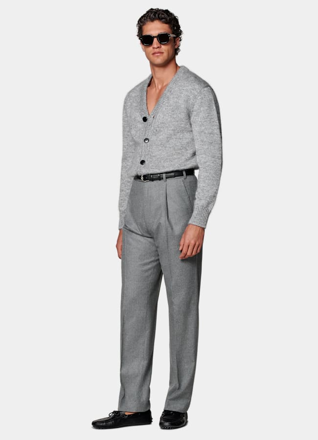Mid Grey Wide Leg Straight Pants in Wool Cashmere | SUITSUPPLY