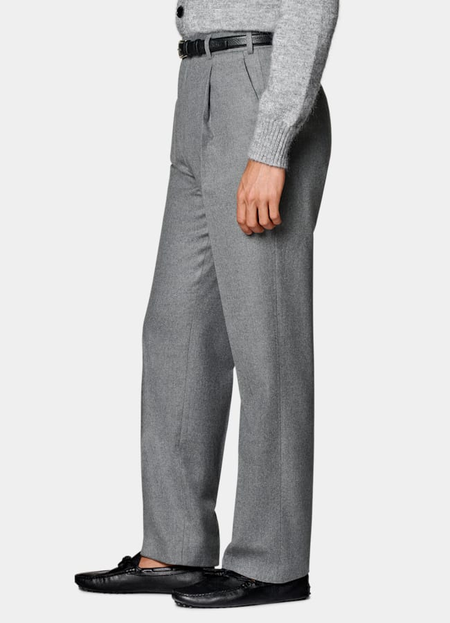 SUITSUPPLY Winter Wool Cashmere by Vitale Barberis Canonico, Italy Mid Grey Wide Leg Straight Trousers