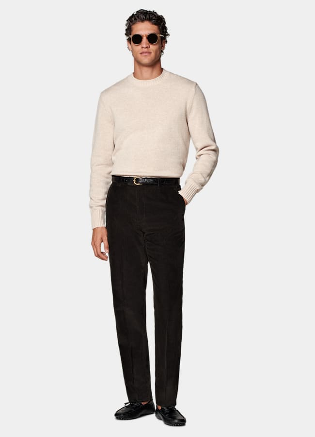 SUITSUPPLY Winter Pure Cotton Corduroy by Pontoglio, Italy Dark Brown Straight Leg Trousers