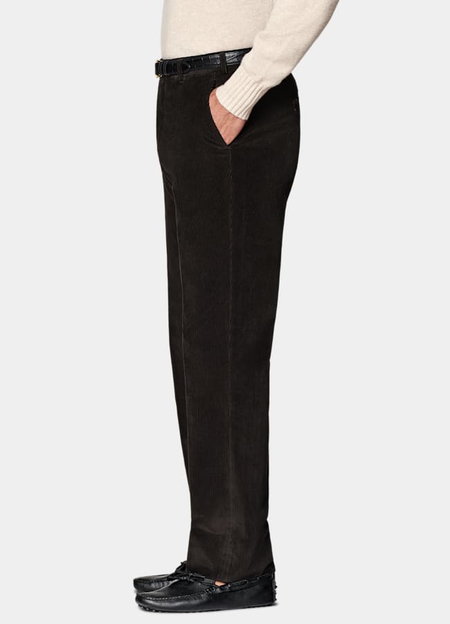 SUITSUPPLY Winter Pure Cotton Corduroy by Pontoglio, Italy Dark Brown Straight Leg Trousers