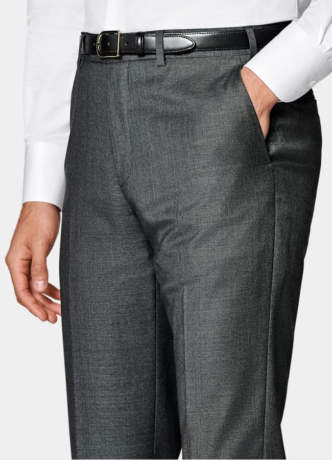 Dark Grey Slim Leg Straight Suit Pants in Pure S110's Wool