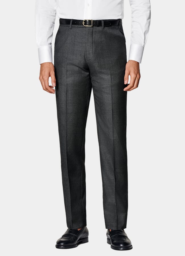 スーツ BEVAN UP wide dark gray slacks Dark Grey Slim Leg Straight Suit Pants in Pure S110's Wool