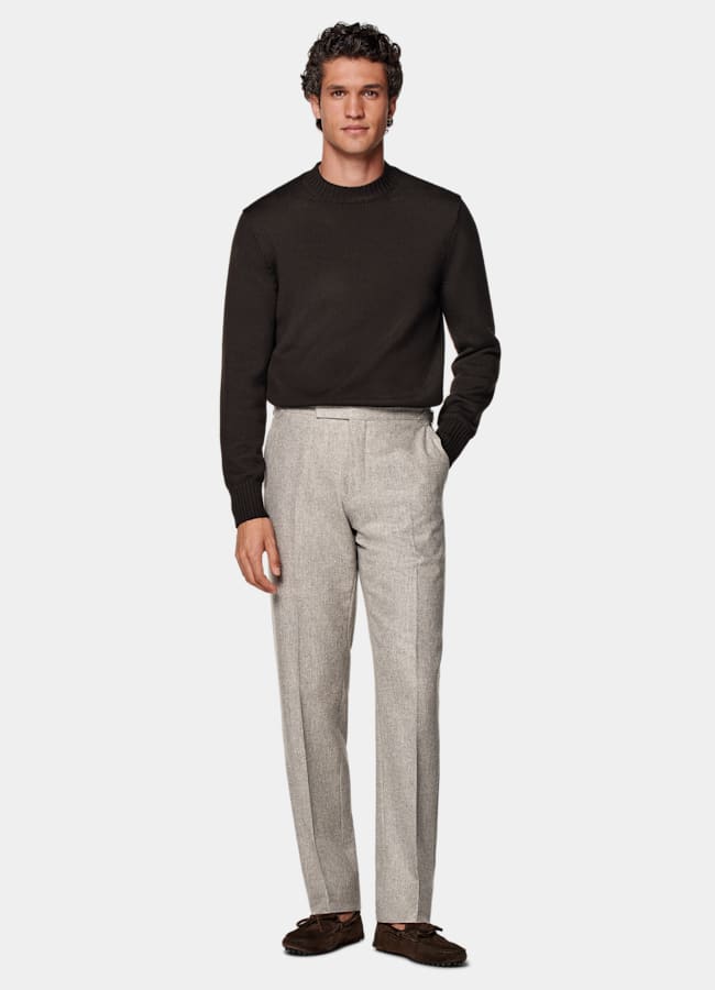 SUITSUPPLY Hiver Flanelle de laine circulaire par Vitale Barberis Canonico, Italie Pantalon Straight Leg taupe