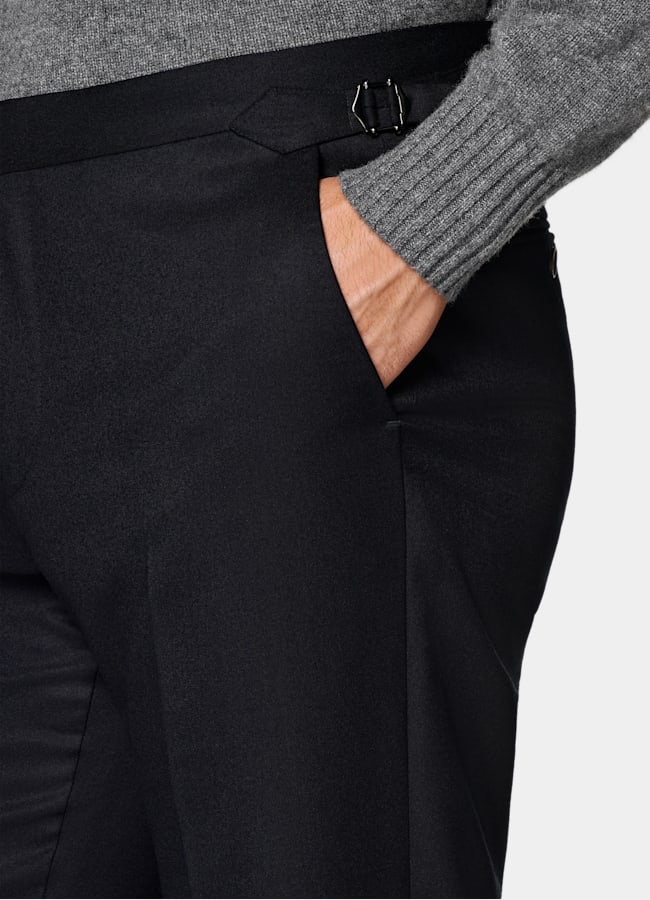 SUITSUPPLY Winter Pure S120's Wool Flannel by Vitale Barberis Canonico, Italy Navy Slim Leg Straight Suit Trousers