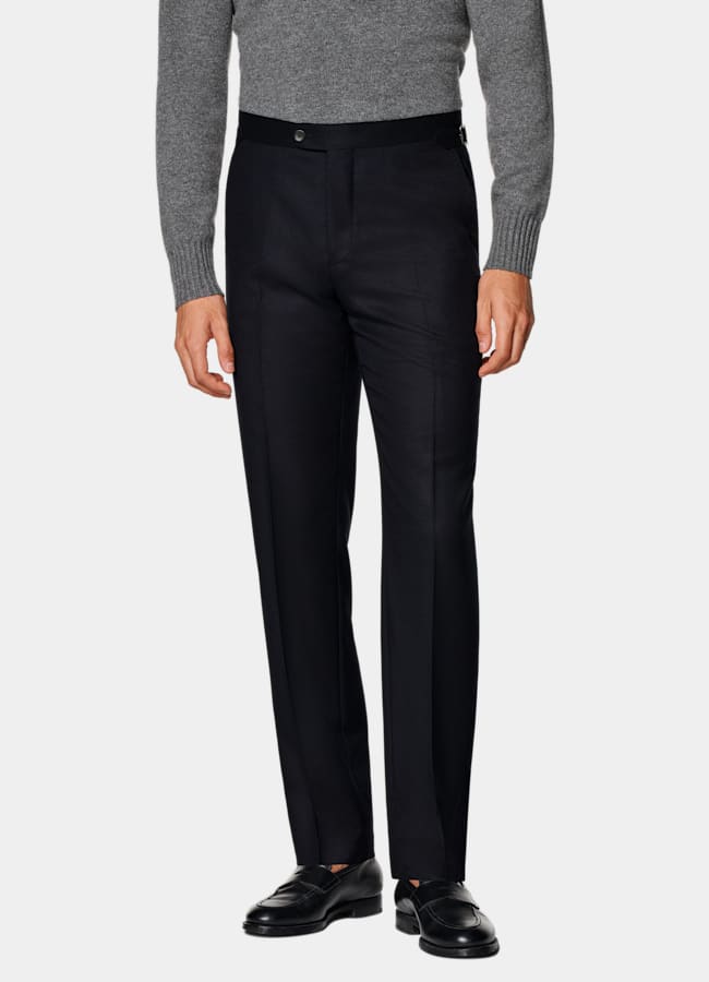 SUITSUPPLY Winter Pure S120's Wool Flannel by Vitale Barberis Canonico, Italy Navy Slim Leg Straight Suit Trousers