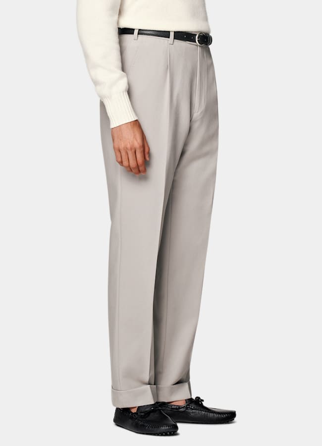 SUITSUPPLY All Season Wrinkle-Free 4-Ply Wool by Rogna, Italy Light Taupe Wide Leg Tapered Suit Trousers